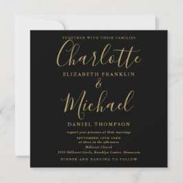 Elegante zwarte en gouden script alles-in-één trou kaart