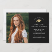 Elegante zwarte en gouden script foto afstuderen kaart (Achterkant)