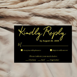 Elegante zwarte en gouden script huwelijks-RSVP ka RSVP Kaartje