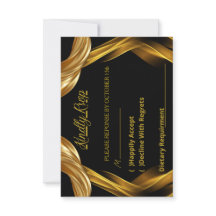 Elegante Zwarte en Gouden Sierlijke Huwelijks RSVP