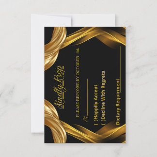 Elegante Zwarte en Gouden Sierlijke Huwelijks RSVP Kaartje