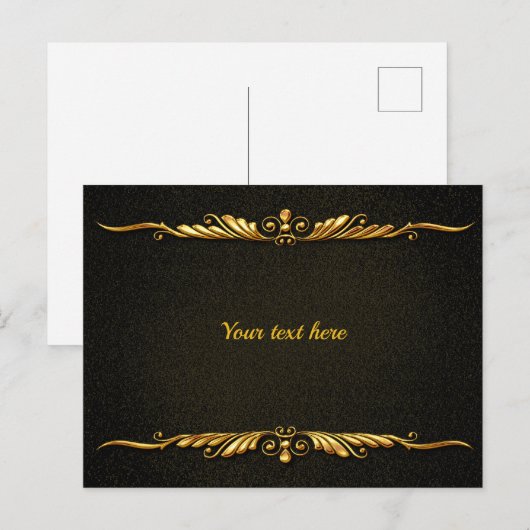 Elegante zwarte en gouden sjabloon, aanpassen, briefkaart (Voorkant / Achterkant)