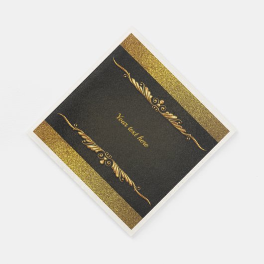 Elegante zwarte en gouden sjabloon, aanpassen, servet (Hoek)
