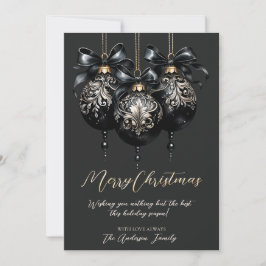 Elegante zwarte en gouden snuisterijen luxe kerst feestdagenkaart