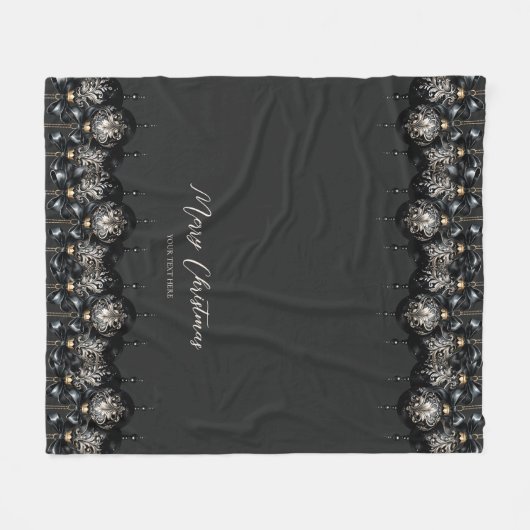 Elegante zwarte en gouden snuisterijen luxe kerst fleece deken (Voorkant (Horizontaal))