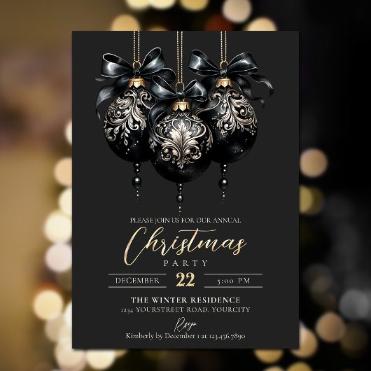 Elegante zwarte en gouden snuisterijen luxe kerst kaart