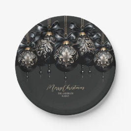 Elegante zwarte en gouden snuisterijen luxe kerst papieren bordje