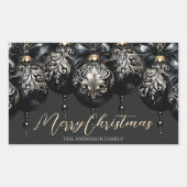 Elegante zwarte en gouden snuisterijen luxe kerst rechthoekige sticker (Voorkant)