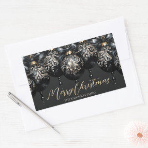Elegante zwarte en gouden snuisterijen luxe kerst rechthoekige sticker
