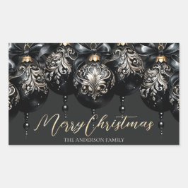 Elegante zwarte en gouden snuisterijen luxe kerst rechthoekige sticker