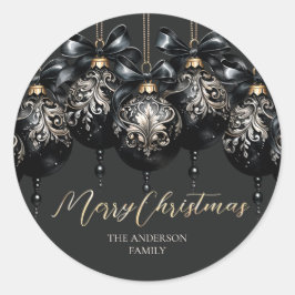 Elegante zwarte en gouden snuisterijen luxe kerst ronde sticker