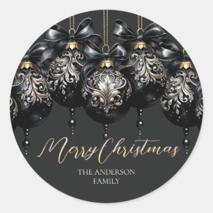 Elegante zwarte en gouden snuisterijen luxe kerst ronde sticker