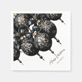 Elegante zwarte en gouden snuisterijen luxe kerst servet