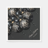 Elegante zwarte en gouden snuisterijen luxe kerst servet (Voorkant)
