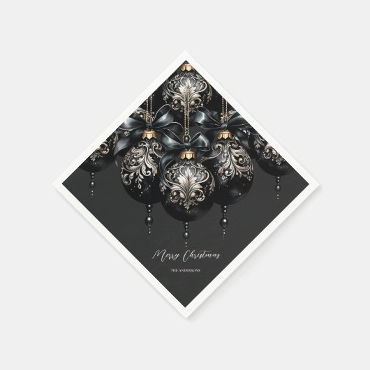 Elegante zwarte en gouden snuisterijen luxe kerst servet (Hoek)