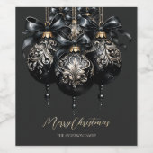 Elegante zwarte en gouden snuisterijen luxe kerst wijn etiket (Enkel label)