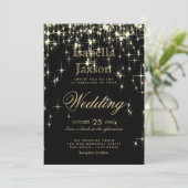 Elegante Zwarte en Gouden Starlights Bruiloft Kaart (Staand voorkant)