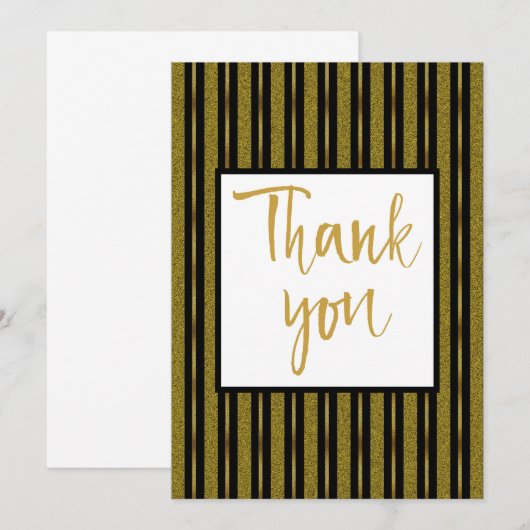 Elegante zwarte en gouden strepen bedankkaart (Voorkant / Achterkant)