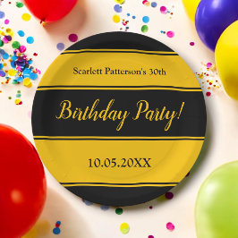 Elegante zwarte en gouden strepen moderne verjaard papieren bordje