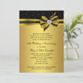 Elegante zwarte en gouden strik 50ste verjaardagsf kaart (Staand voorkant)