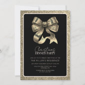 Elegante zwarte en gouden strik Kerst dinerfeest Kaart (Voorkant)