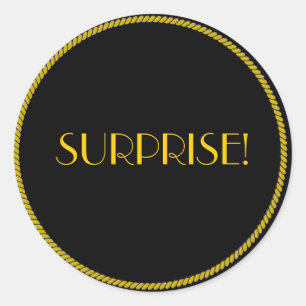 Elegante Zwarte en Gouden SURPRISE! Ronde Sticker