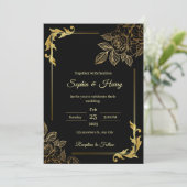 Elegante zwarte en gouden trouw kaart (Staand voorkant)