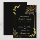 Elegante zwarte en gouden trouw kaart (Voorkant / Achterkant)