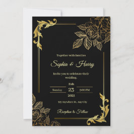 Elegante zwarte en gouden trouw  kaart