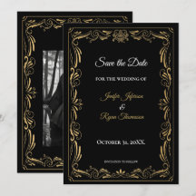 Elegante zwarte en gouden trouw save the date