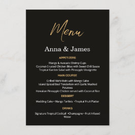 Elegante Zwarte en Gouden Trouwmenu Kaart