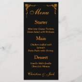 Elegante zwarte en gouden trouwmenu menu (Voorkant)