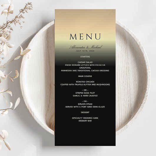 Elegante zwarte en gouden trouwmenu menu