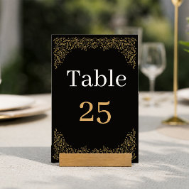 Elegante Zwarte en Gouden Trouwtafel Nummerkaart Kaart