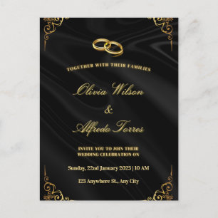 Elegante zwarte en gouden trouwuitnodiging briefkaart