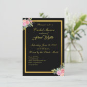 Elegante zwarte en gouden uitnodiging (Staand voorkant)