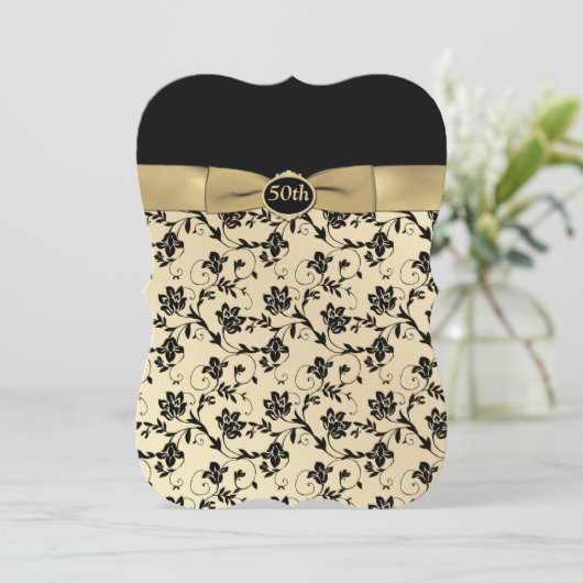 Elegante zwarte en gouden uitnodiging voor 50-jari (Staand voorkant)