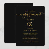 Elegante zwarte en gouden uitnodiging voor verlovi (Voorkant / Achterkant)