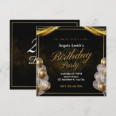Elegante zwarte en gouden verjaardag kaart (Voorkant / Achterkant)