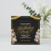 Elegante zwarte en gouden verjaardag kaart (Staand voorkant)