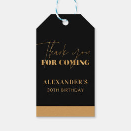 Elegante zwarte en gouden verjaardagsbedankjes cadeaulabel