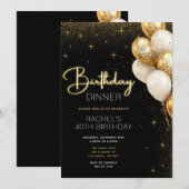 Elegante zwarte en gouden verjaardagsdiner uitnodi kaart (Voorkant / Achterkant)