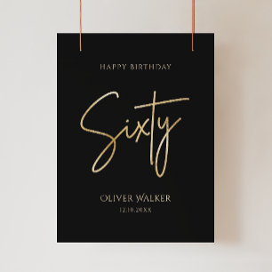 Elegante zwarte en gouden verjaardagsposter 60 jaa poster