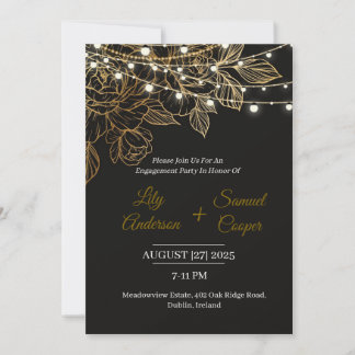 Elegante zwarte en gouden verlovingsfeest uitnodig kaart