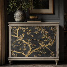 Elegante zwarte en gouden vogels decoupage