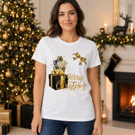 Elegante zwarte en gouden vrolijk kerstfeest vrouw t-shirt