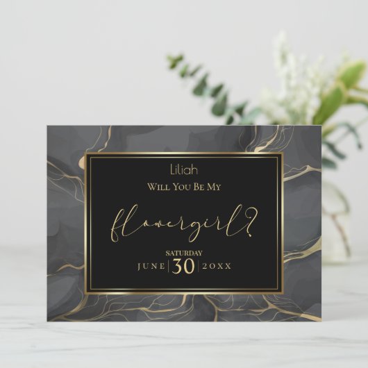 Elegante Zwarte en Gouden  Wil je mijn bloemenmeis Kaart (Staand voorkant)