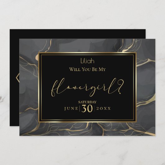 Elegante Zwarte en Gouden  Wil je mijn bloemenmeis Kaart (Voorkant / Achterkant)