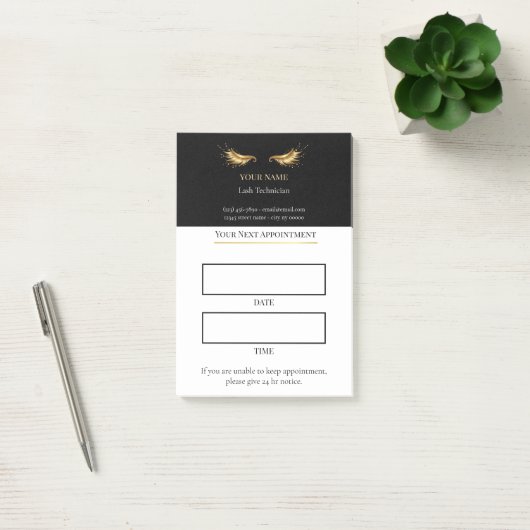 Elegante zwarte en gouden wimperafspraak post-it® notes (Kantoor)