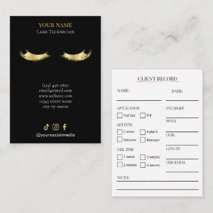 Elegante zwarte en gouden wimperclient registratie visitekaartje